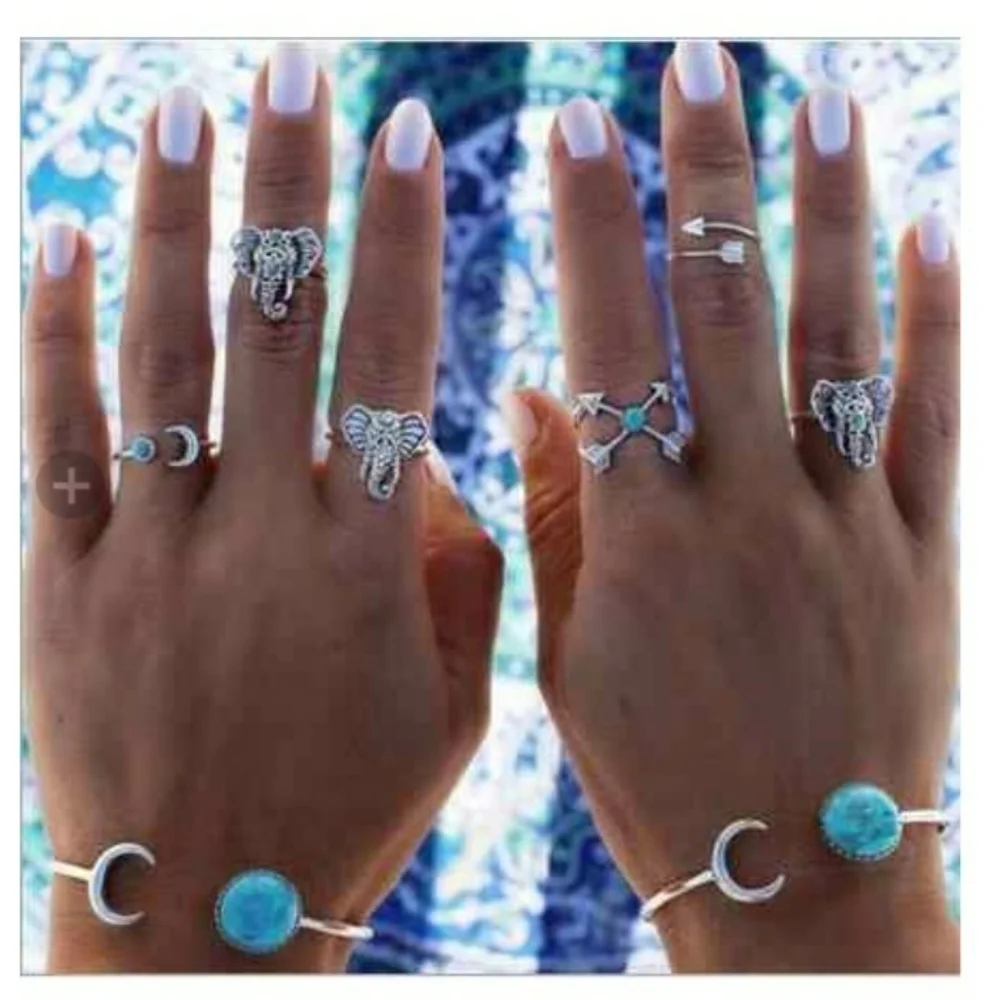 NEW 6 pc Antiqued Boho‎ Midi Arrow Moon Ring Set